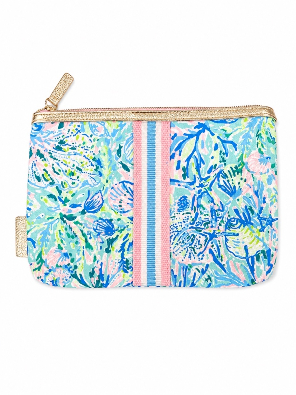 Lilly Pulitzer Colorful Floral Zip Pouch Gold Trim – NWOT